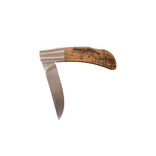 Sporting Gentry Antique Wolf Scrimshaw Folding Knife