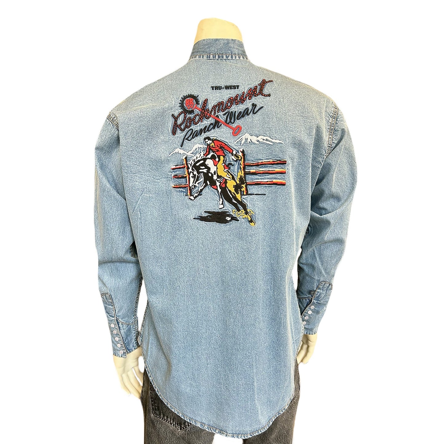 Men’s Rockmount Vintage Denim Bronc Embroidered Western Shirt